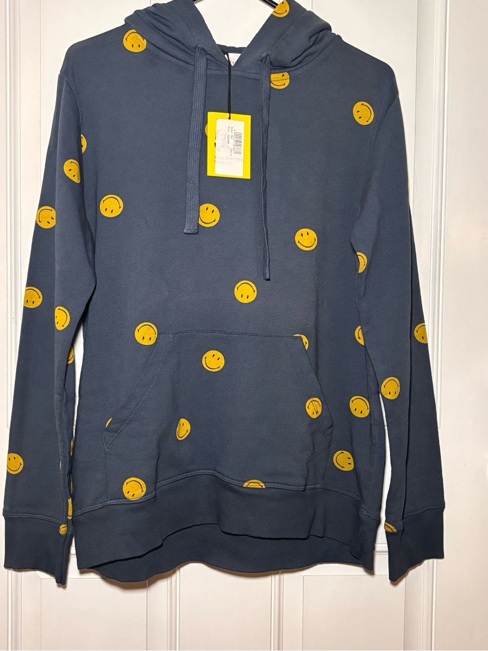 Jumper 1234 Smiley Face Hoodie NWT Italy 100% Cotton Blue Large (Brand Size 4)